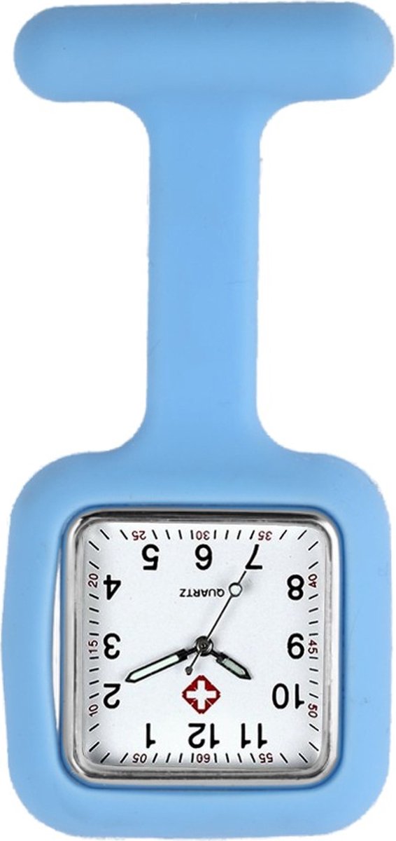 Fako® - Verpleegstershorloge - Zusterhorloge - Verpleegster Horloge - Siliconen Vierkant - Lichtblauw