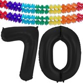 Folat folie ballonnen - Leeftijd cijfer 70 - zwart - 86 cm - en 2x slingers