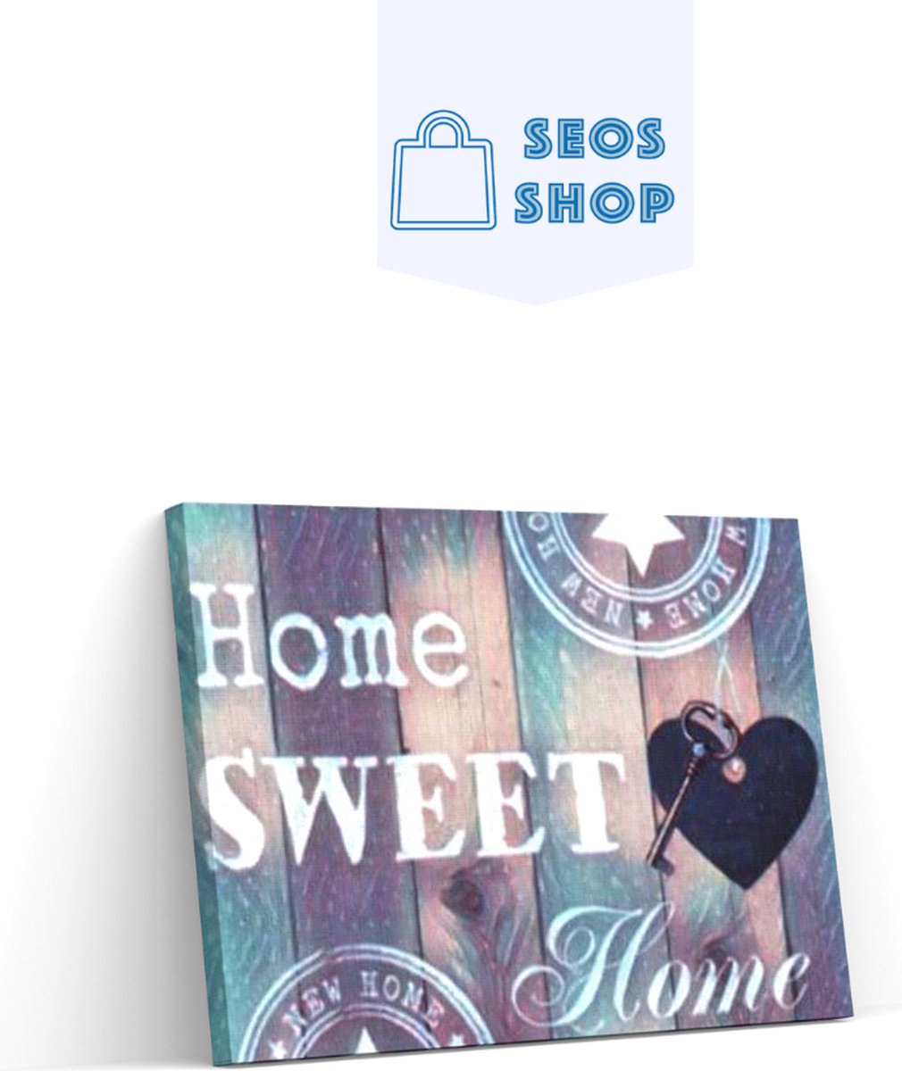SEOS Shop ® Diamond Painting Pakket Home Sweet Home blauw paars - Volwassenen - 30x20 cm - Vierkant