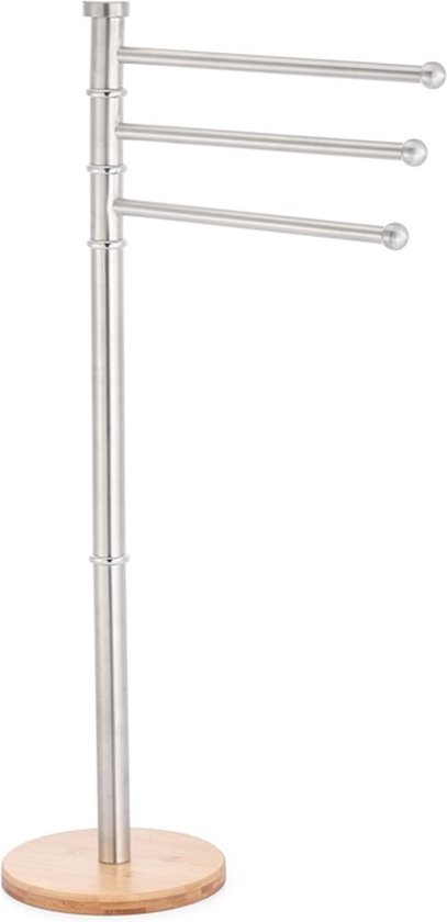 Items Handdoeken ophangrek badkamer - metaal/hout - L42 x b26 x H85 cm - zilver - Droogrek - Handdoekenrek