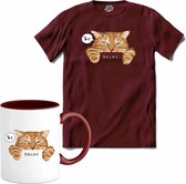 Relax Cat | Katten - Kat - Cats - T-Shirt met mok - Unisex - Burgundy - Maat L