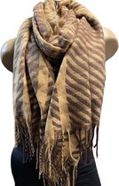 Sjaal tweed-blokprint herfst-winter 185/70cm khaki/bruin