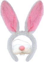 Paashaas/konijn oren diadeem wit met tandjes/snuit voor volwassenen