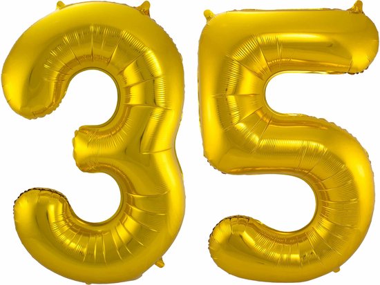 Folat Folie ballonnen - 35 jaar cijfer - goud - 86 cm - leeftijd feestartikelen