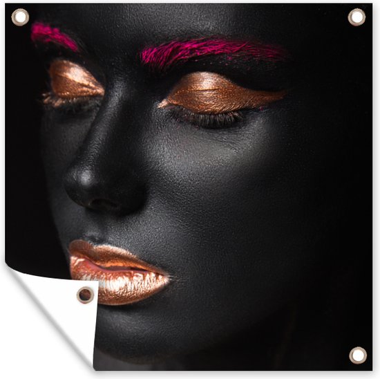 Affiche de Jardin Femme noire avec éléments roses et or - 200x200 cm