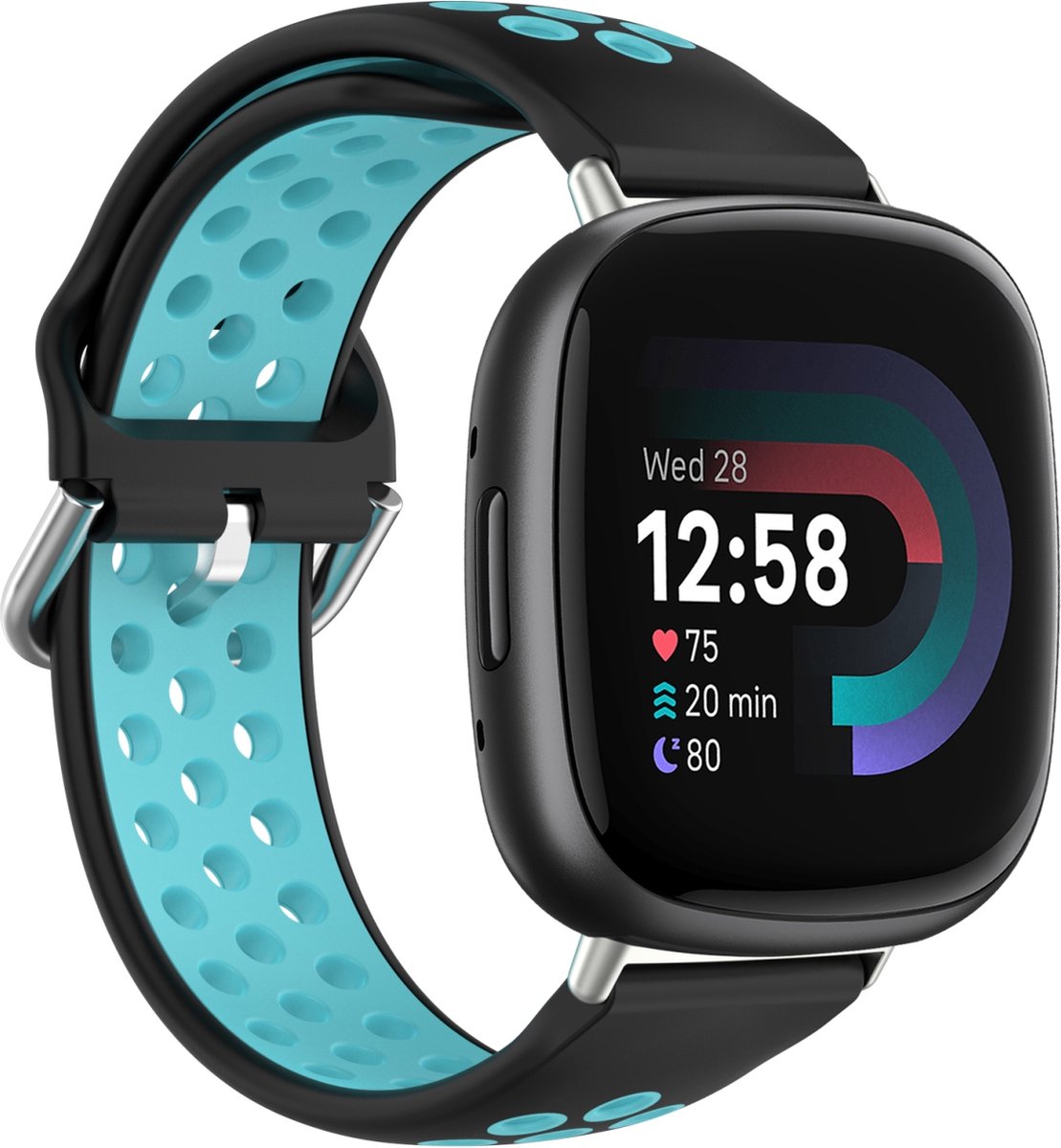 By Qubix - Geschikt voor fitbit Versa 3 & 4 / Sense 1 & 2 - Sport editie - Large - Zwart + blauw