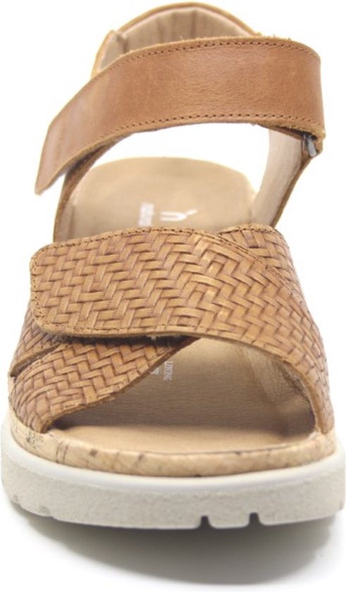 Hartjes, 132.1706/74 33.53, Sandale marron cognac sur talon compensé avec semelle intérieure amovible, largeur H