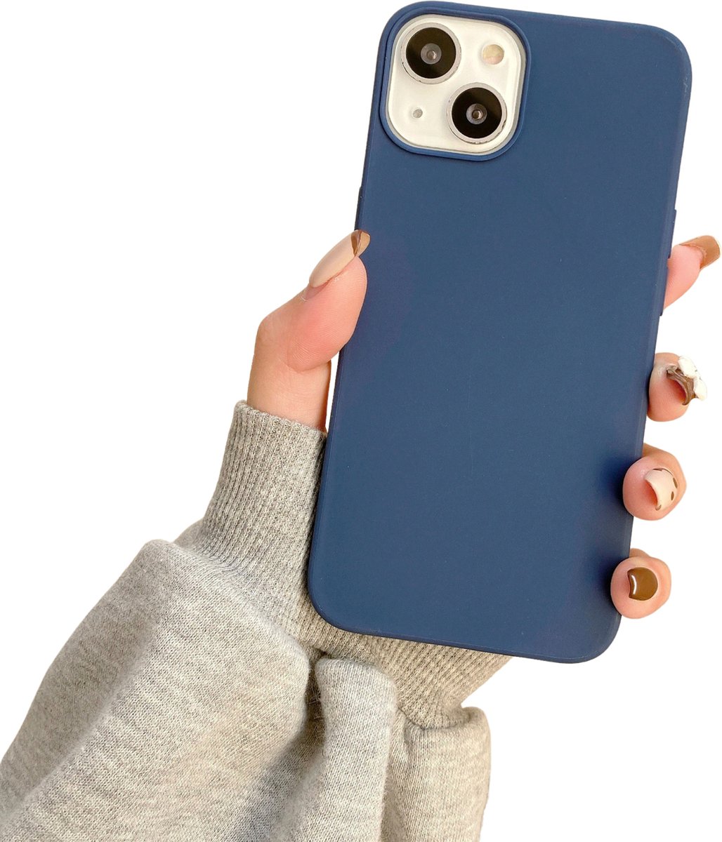 Soft Touch Hoesje - Geschikt voor Apple iPhone 13 - Navy Blauw - Stevig Shockproof TPU Materiaal - Zachte Coating - Siliconen Feel Case - Back Cover Donkerblauw