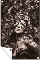 Décoration murale Femme - Sépia - Papillon - 120x180 cm - Poster jardin - Toile jardin - Poster extérieur