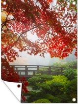 Tuin decoratie Japanse esdoorn - Bomen - Brug - Natuur - Japans - 30x40 cm - Tuindoek - Buitenposter