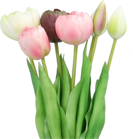 HAOSHICS 30 stuks kunstmatige tulpen bloemen nep latex tulpenstelen - echte touch faux kleurrijk, voor Pasen Lente Bruiloft Boeket Centerpiece Bloemstuk Bruiloft Tafel Decor (Multi-Color02