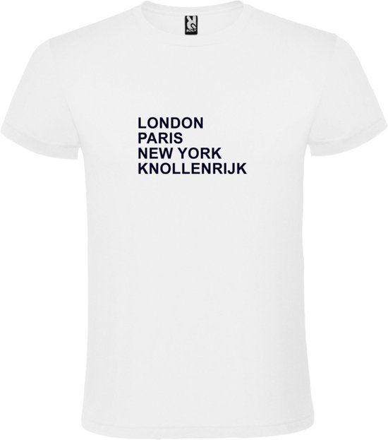 wit T-Shirt met London,Paris, New York ,Knollenrijk tekst Zwart Size XXXXL