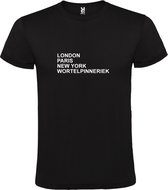 Zwart T-Shirt met London,Paris, New York ,Wortelepinneriek tekst Wit Size XXXXXL