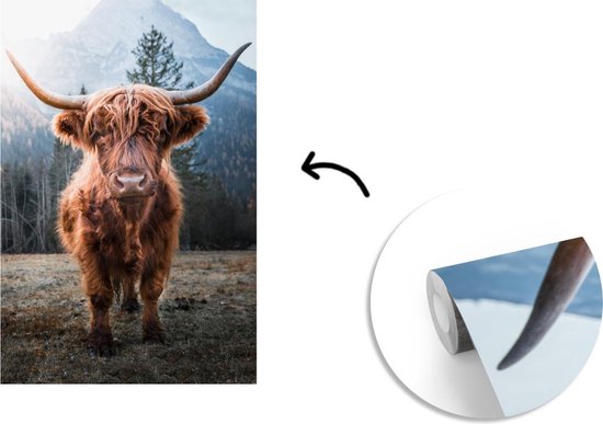 Papier peint - Papier peint photo peint Highlander écossais - Nature - Montagnes - Largeur 195 cm x hauteur 300 cm