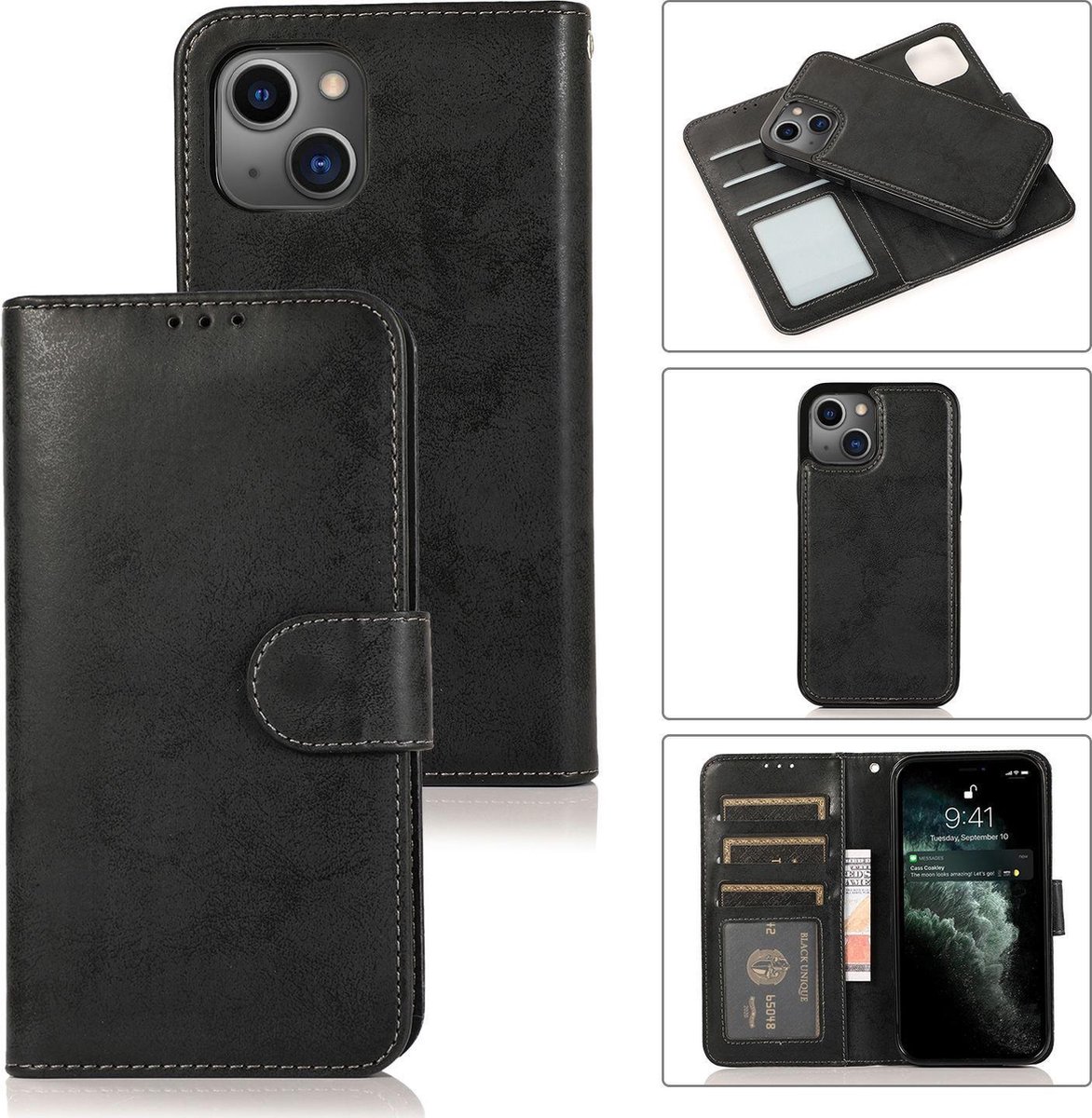 Mobigear Telefoonhoesje geschikt voor Apple iPhone 13 Mini Hoesje | Mobigear Wallet Uitneembare 2in1 Bookcase Portemonnee | Pasjeshouder voor 3 Pasjes | Telefoonhoesje voor Pinpas / OV Kaart / Rijbewijs - Zwart