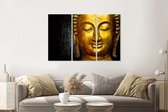 Schilderij - Gouden Boeddha, 120x80cm, 3 luik, premium print