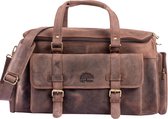 WILD WOODS Leren Reistas Weekendtas - Dames en Heren - Duffle Bag met extra Opbergvak - Buffelleer - Vintage Donkerbruin