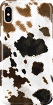 Apple iPhone XS Max Telefoonhoesje - Premium Hardcase Hoesje - Dun en stevig plastic - Met Dierenprint - Koeien Patroon - Lichtbruin