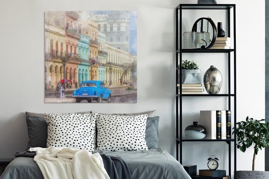Toile Peinture Cuba - La Havane - Oldtimer - 90x90 cm - Décoration murale