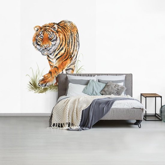 Behang - Fotobehang Tijger - Poten - Gras - Breedte 160 cm x hoogte 240 cm