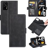 Voor OPPO Realme GT 5G / Realme Q3 Pro 5G Dual-side magnetische gesp horizontale flip lederen tas met houder en kaartsleuven en portemonnee (zwart)