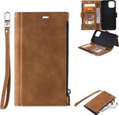 Side Zipper Back Card Horizontale Flip PU Lederen Case met Kaartsleuven & Portemonnee & Fotolijst & Lanyard Voor iPhone 11 Pro (Bruin)