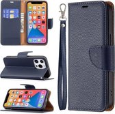 Litchi-textuur Pure Color Horizontale Flip Leather Case met Houder & Kaartsleuven & Portemonnee & Lanyard Voor iPhone 13 Pro (Blauw)