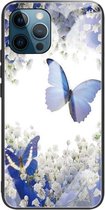 Kleurrijk geschilderd glas schokbestendig beschermhoes voor iPhone 13 Pro (bloemen en vlinders)