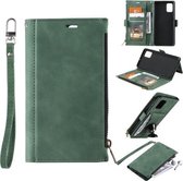 Voor Samsung Galaxy Note20 Side Zipper Back Card Horizontale Flip PU Leather Case met Kaartsleuven & Portemonnee & Fotolijst & Lanyard (Groen)