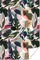 Poster Tropical - Roze - Bladeren - 20x30 cm