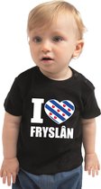 I love Fryslan baby shirt zwart jongens en meisjes - Kraamcadeau - Babykleding - Friesland landen t-shirt 74 (5-9 maanden)