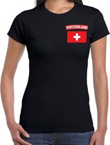 Switzerland t-shirt met vlag zwart op borst voor dames - Zwitserland landen shirt - supporter kleding L