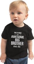 Awesome big brother/ grote broer cadeau t-shirt zwart voor babys / jongens - shirt voor broers 68 (3-6 maanden)