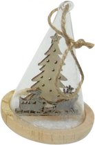 hangfiguur kerstboom 10,5 cm hout/glas bruin/transparant