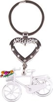 sleutelhanger Amsterdam hart staal 6 cm wit/zilver