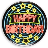 button Happy Birthday neon 5,5 cm zwart