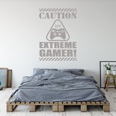 Muursticker Caution Extreme Gamer -  Zilver -  43 x 60 cm  -  baby en kinderkamer  engelse teksten - Muursticker4Sale