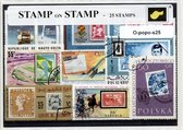 Postzegel op postzegel – Luxe postzegelpakket (A6 formaat) : collectie van 25 verschillende postzegels van postzegels – kan als ansichtkaart in een A6 envelop - authentiek cadeau -