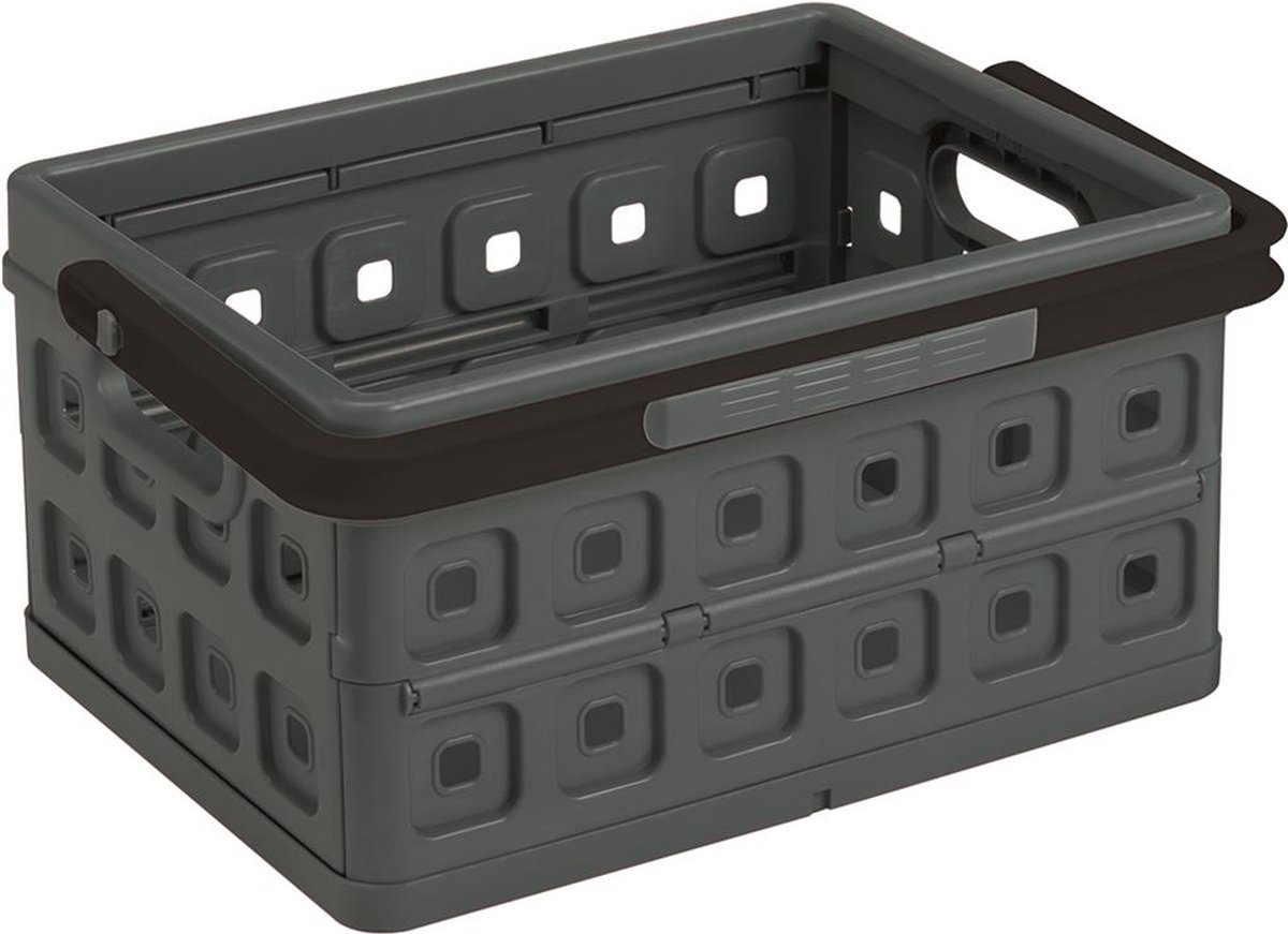 Sunware - Square vouwkrat met handgreep 24L antraciet - 43,5 x 31 x 21,3 cm