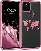 kwmobile hoesje voor Google Pixel 5 - backcover voor smartphone - Wereldkaart design - roségoud / transparant / roségoud