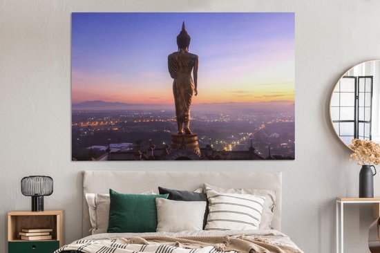 Statue de Bouddha en or dans le temple de Khao Noi à Bangkok 180x120 cm - Tirage photo sur Toile (Décoration murale salon / chambre) / Villes asiatiques Peintures sur toile XXL / Groot format!