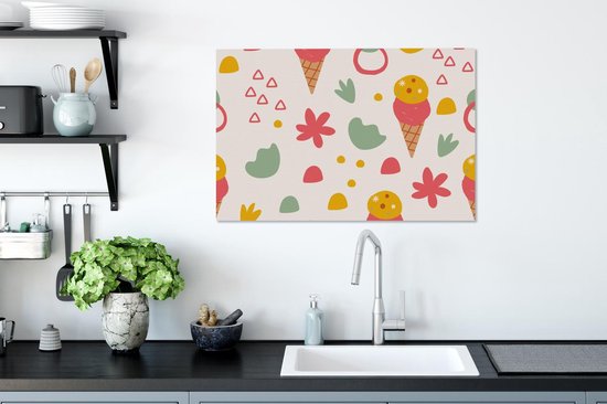 Canvas Schilderij IJs - Driehoek - Bloemen - Patroon - 60x40 cm - Wanddecoratie