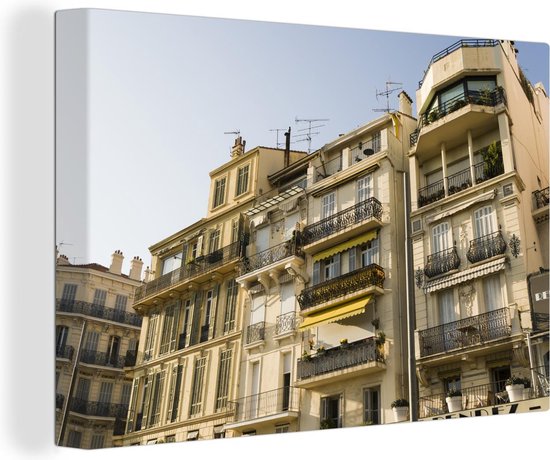 Canvas Schilderij Frankrijk - Balkon - Cannes - 180x120 cm - Wanddecoratie XXL