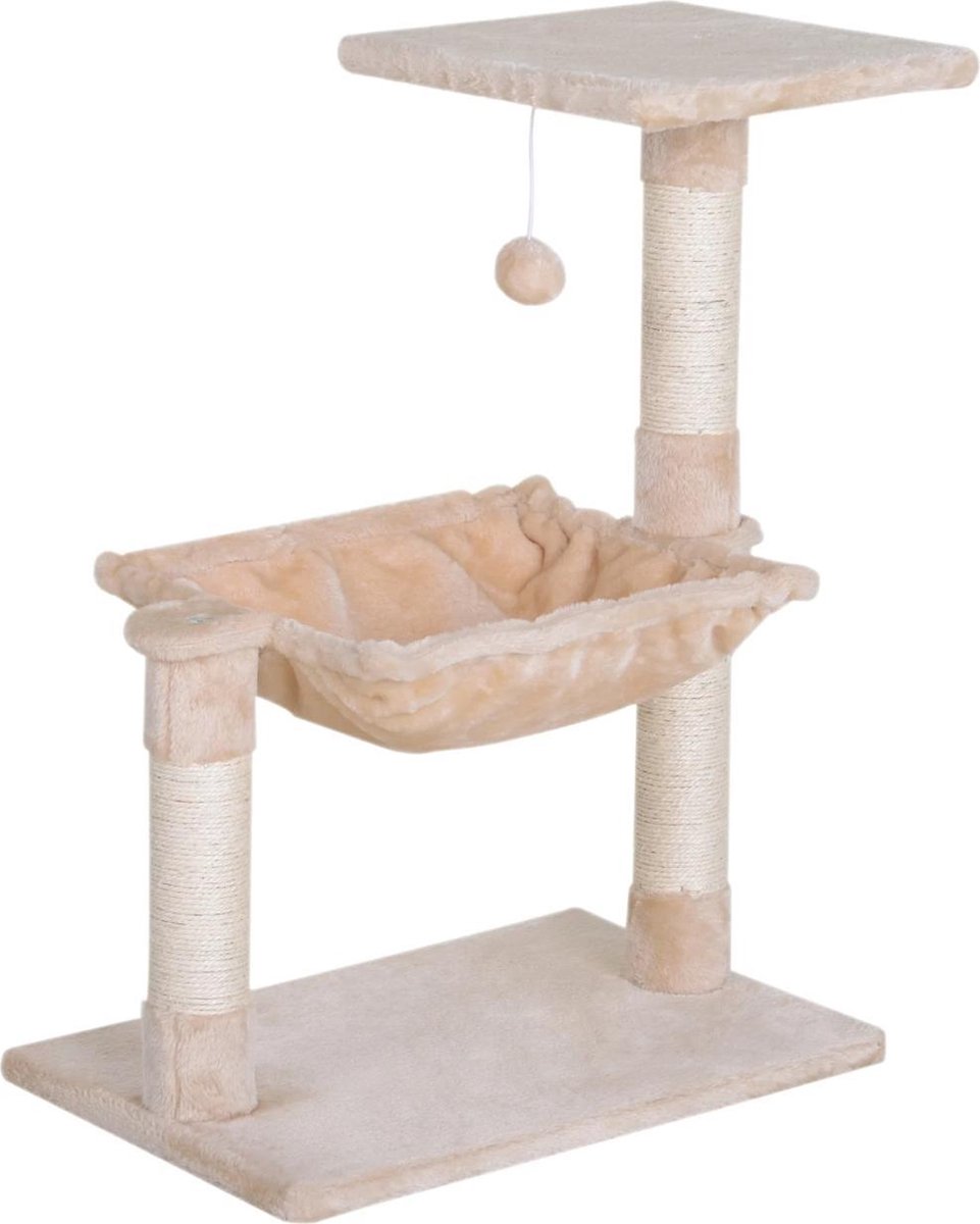 Nancy's Severn Krabpaal - Kattenboom - Klimboom - Hangmat - Speelbal - Sisal - Bewerkt Hout - Crème/Grijs - 50 x 36 x 70 cm