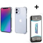 Ceezs Shockproof TPU hoesje met camera protectie geschikt voor Apple iPhone 12 Mini - transparant    + glazen Screen Protector