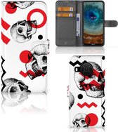 GSM Hoesje Nokia X10 | Nokia X20 Bookstyle Case Skull Red