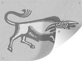 Muurdecoratie buiten Een illustratie van een stier - zwart wit - 160x120 cm - Tuindoek - Buitenposter