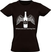 Wine Flies when you are having fun Dames t-shirt |wijn | horeca | bar | restaurant | kroeg | cafe | Zwart