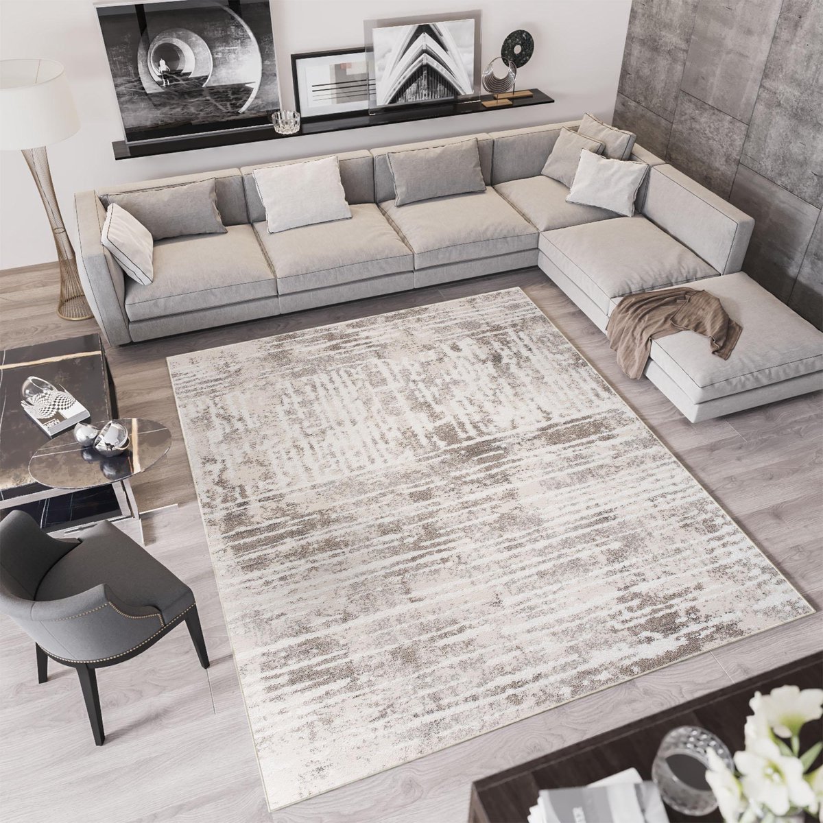 Tapiso Troya Vloerkleed Woonkamer Slaapkamer Grijs Lijnen Design Eyecatcher Interieur Stij