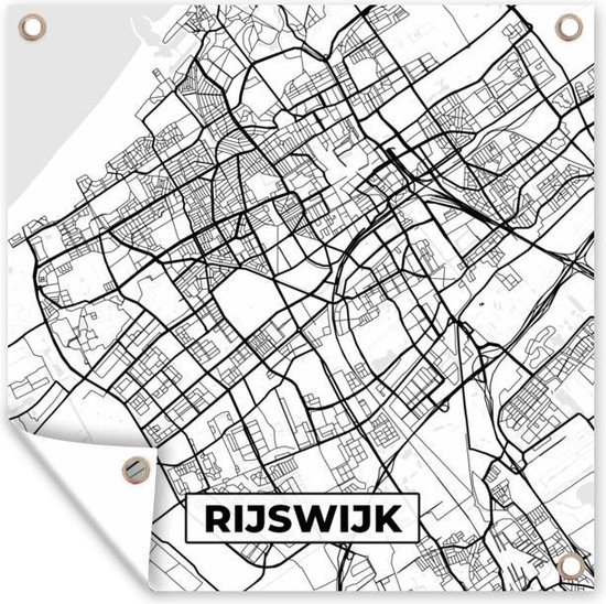 Affiche de Jardin Carte - Rijswijk - Zwart - Wit - 200x200 cm - Toile de jardin - Affiche extérieure